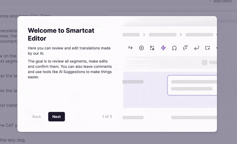 Smartcat's brand new product tour