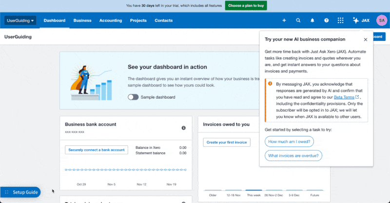 fintech xero checklists de onboarding
