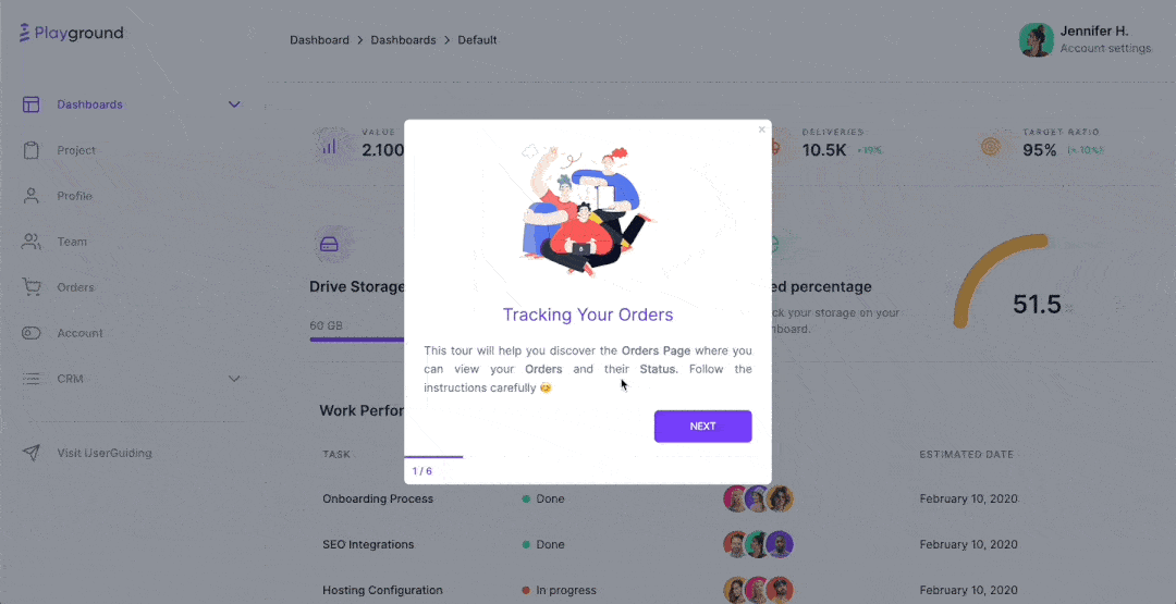 UserGuiding em ação