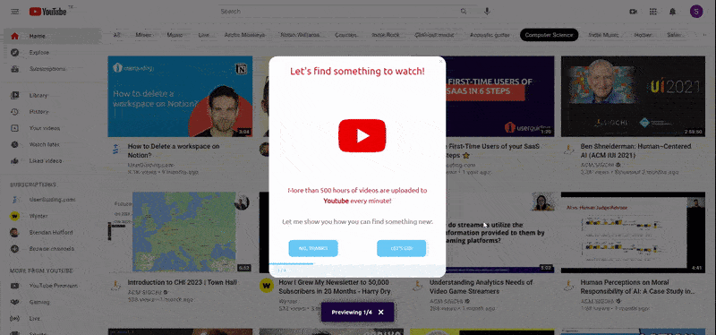 UserGuiding em ação no YouTube