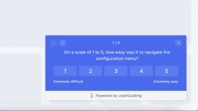 Um exemplo de pesquisa de satisfação criada com a UserGuiding